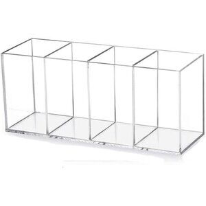 Clear Acrylic Pen Holder Organizer 4Compartment Pencil Makeup Brush Desk Storage
